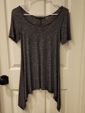 living doll Black & White Striped Shark Bite Hem Top
